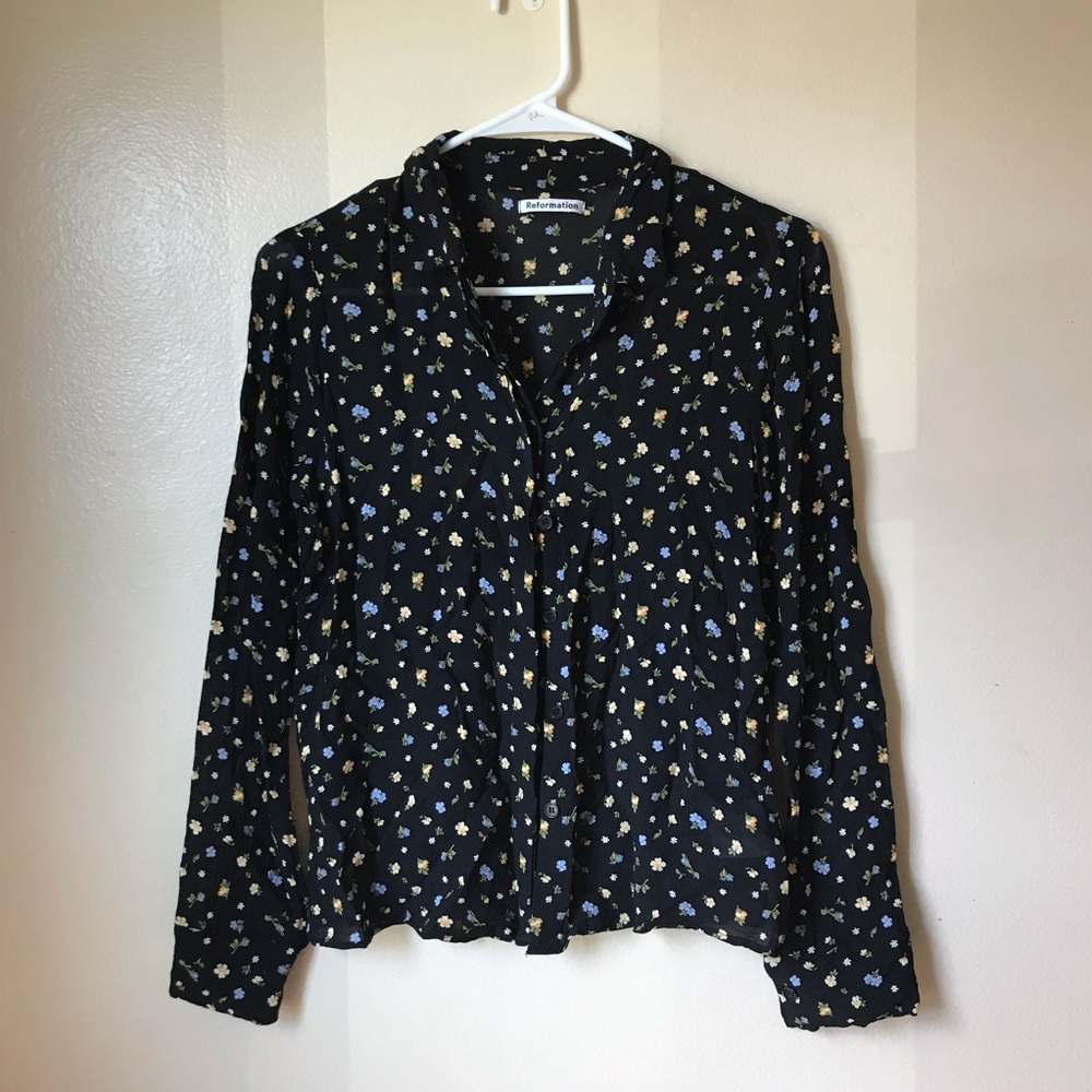 Reformation button up shirt floral print